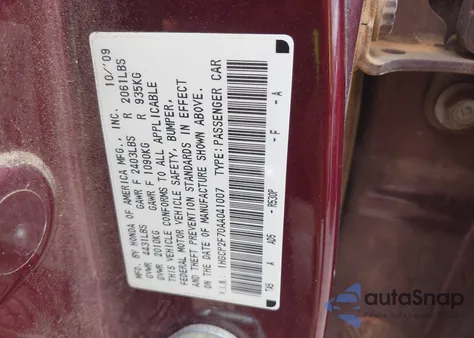 2010 Honda Accord 2.4 Ex from USA, damaged, VIN 1HGCP2F70AA041007